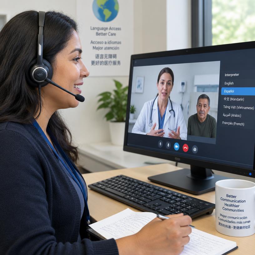 Interpreter with a headset supporting a video medical call